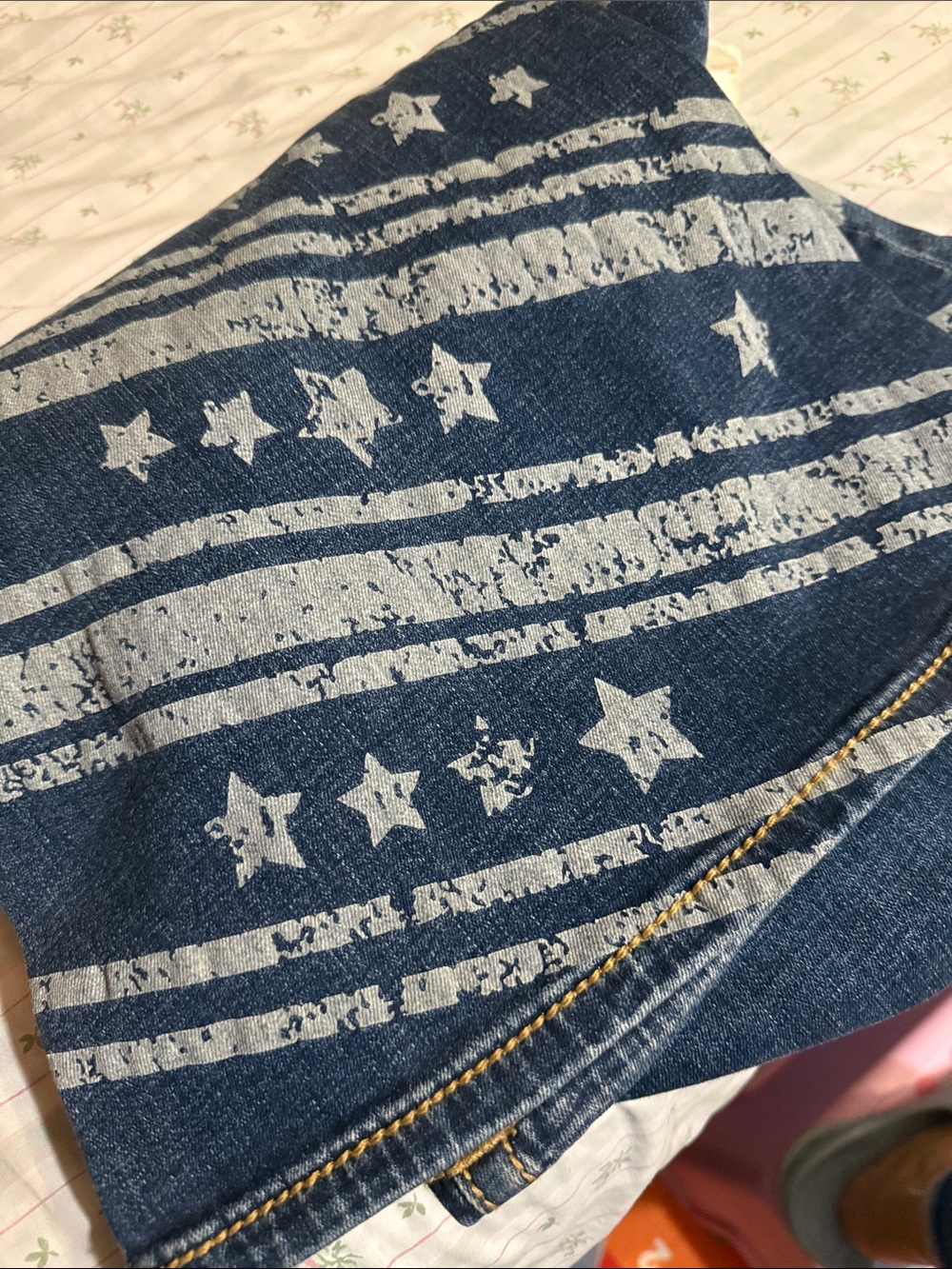Miss Me Blue Washed Flare Jeans with Star Stripe Print - Picture 4 of 13